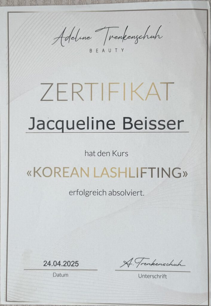 Zertifikat zur Koreanischen Lashliftingmethode