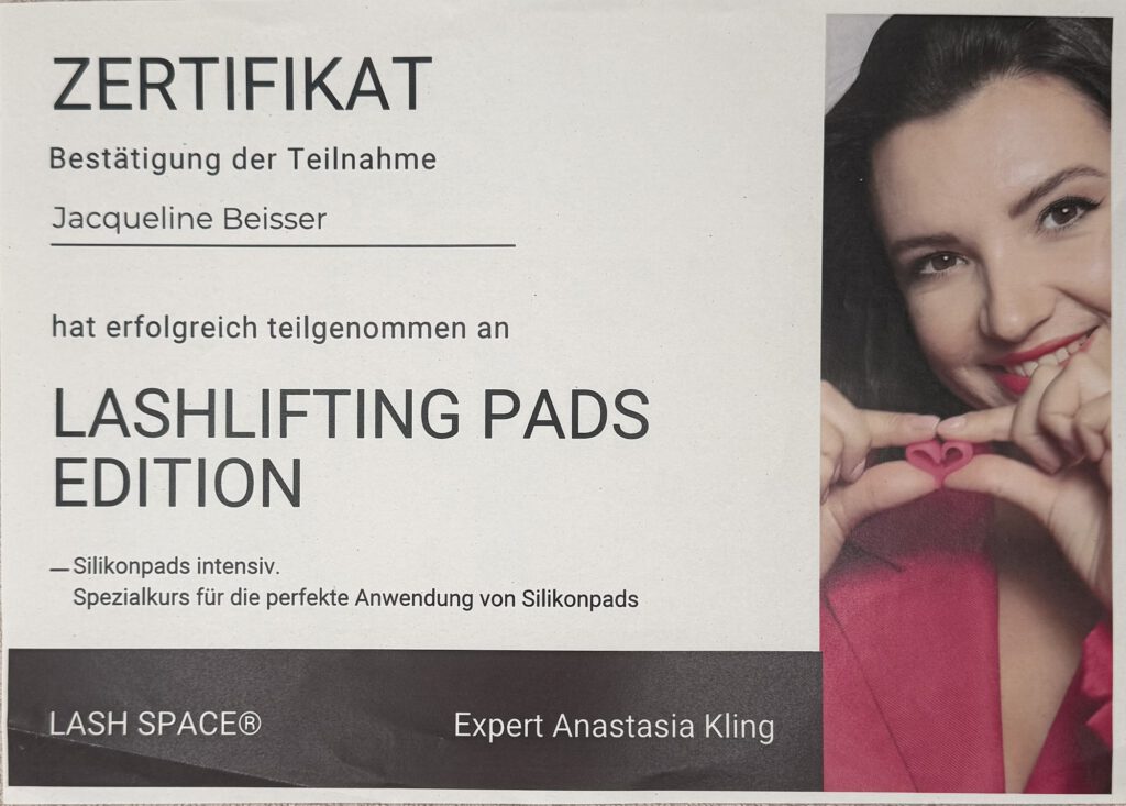 Zertifikat zu perfekten Wahl des richtigen Lashliftingpads