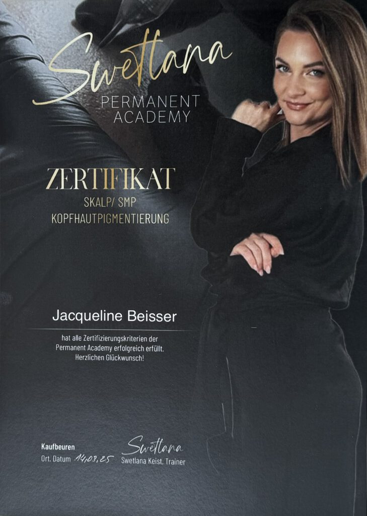 Zertifikat für die SMP Kopfhautpigmentierungs Ausbildung