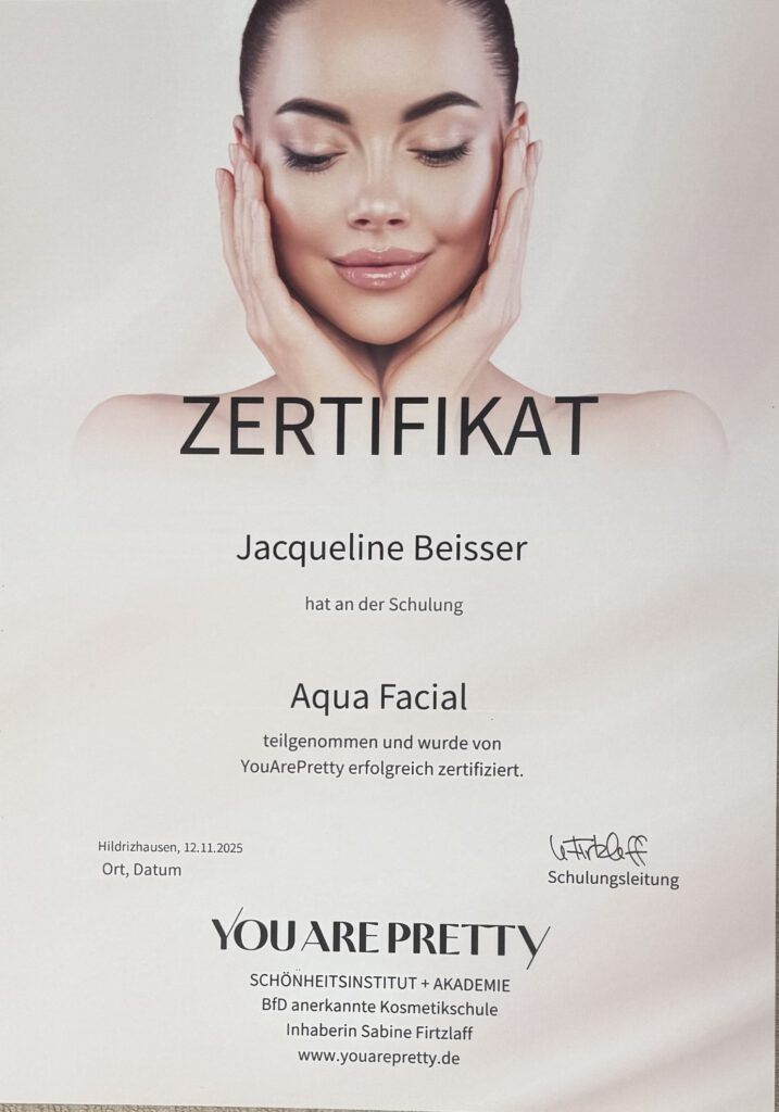Zertifikat zur Aquafacialschulung