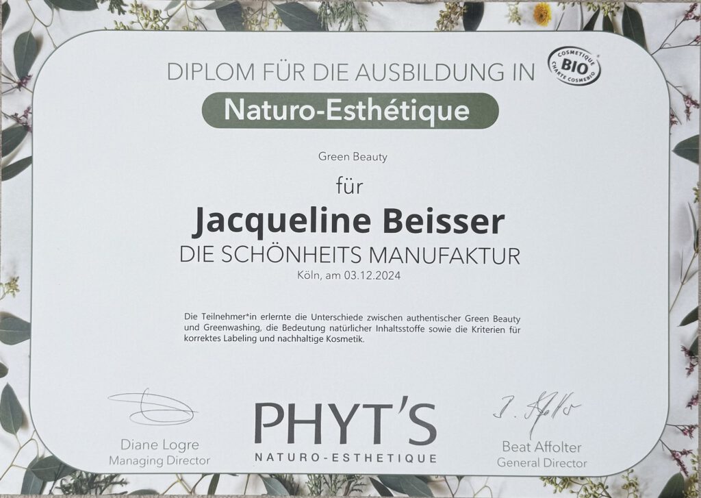Green Beauty Zertifikat von Phy´s