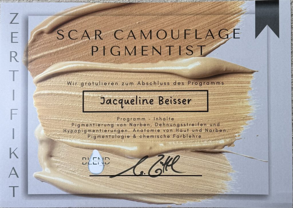 Zertifikat zur Ausbildung der paramedizinischen Narbenpigmentierung